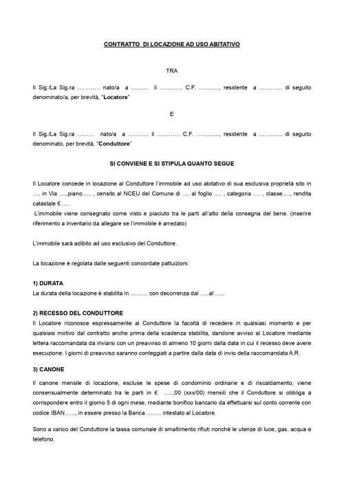 Modello contratto locazione prima pagina