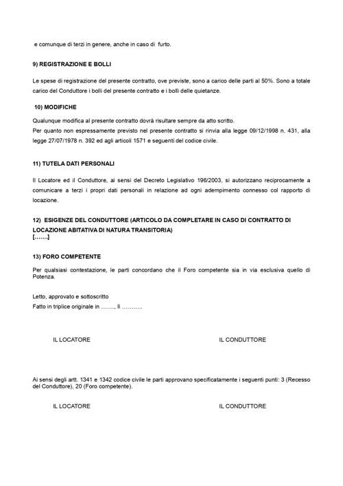 Modello contratto locazione ad uso abitativo terza pagina